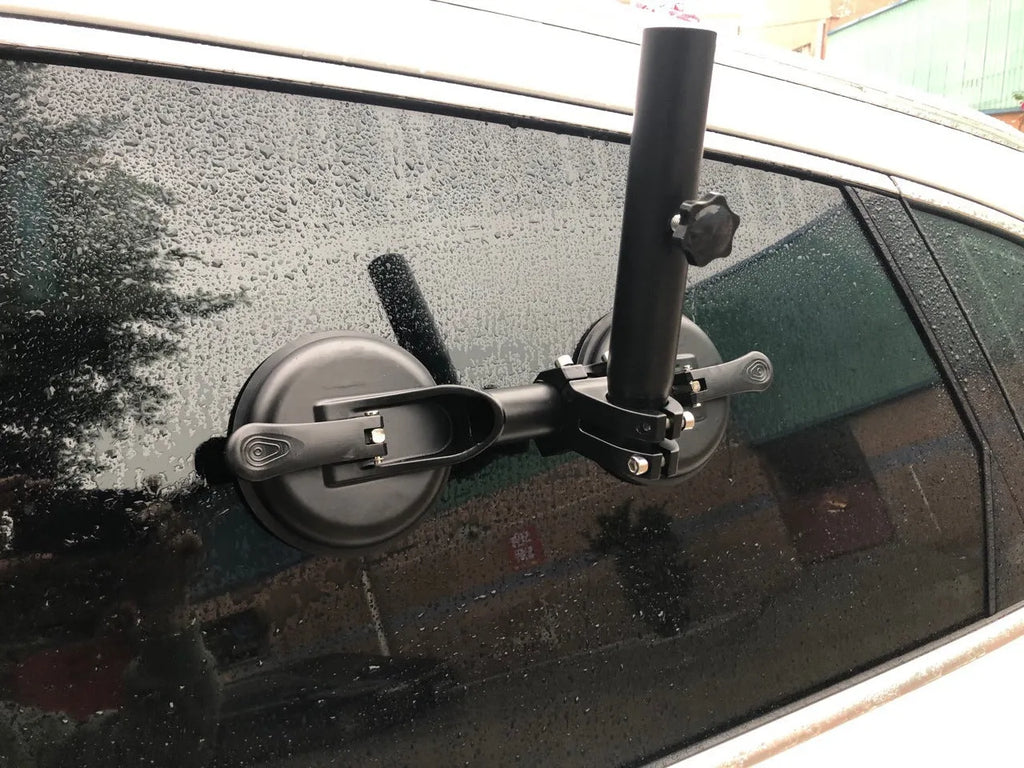 Black off-road car glass sucker flagpole mounting base with round rubber suction cup