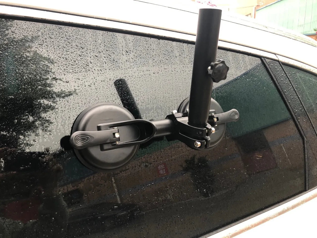 Black off-road car glass sucker flagpole mounting base with round rubber suction cup