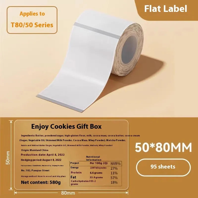 Transparent waterproof adhesive label stickers in multiple sizes on thermal synthetic paper