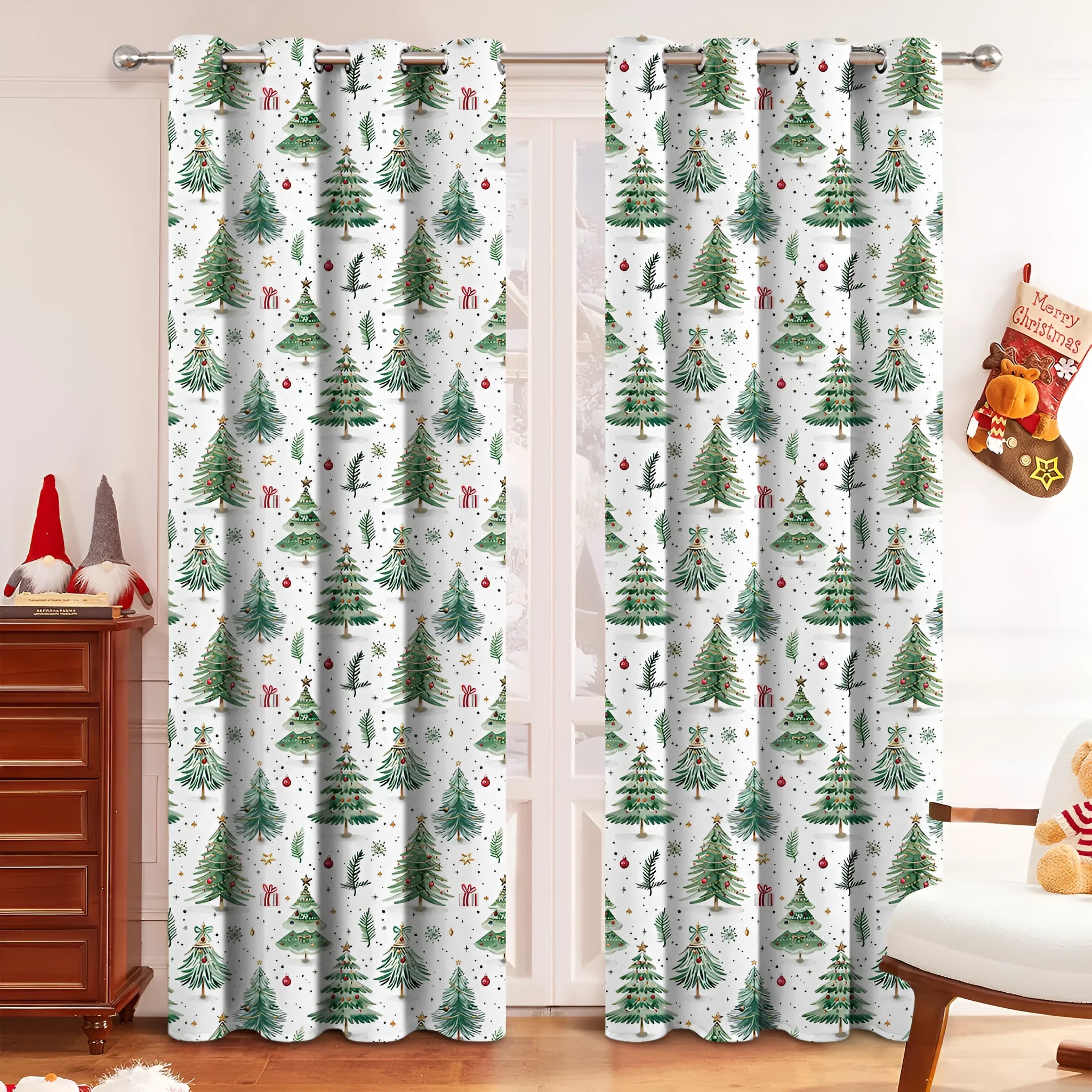 Christmas Forest punched polyester curtain panel showing punched design detail and modern simple style