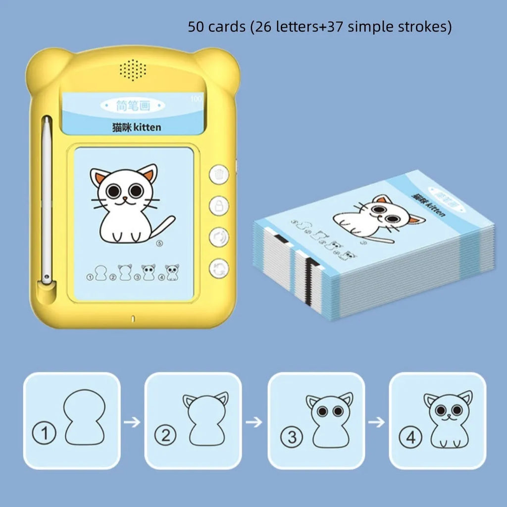 Yellow bilingual early learning machine with educational cards for toddlers