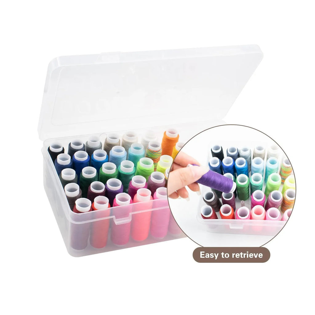 Embroidery storage box with 42 compartments for threads and sewing tools in transparent plastic