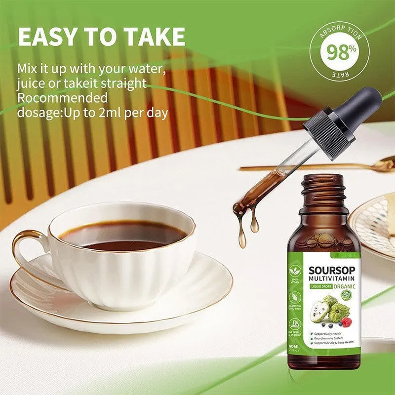 A 60ml bottle of Annona Prickly Fruit flavour edible care drops for adults.