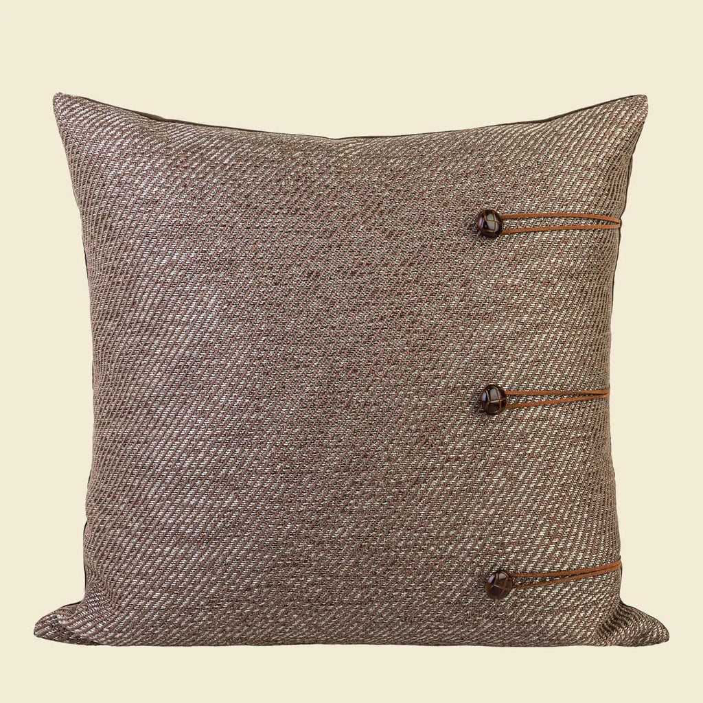 Chinese style geometric pattern feather velvet sofa pillow in Maillard colours, 45cm square.