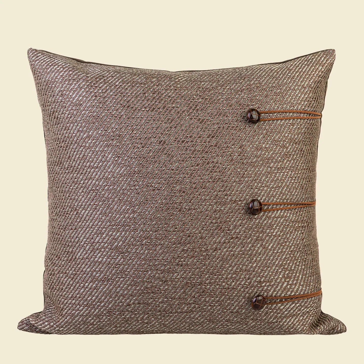 Chinese style geometric pattern feather velvet sofa pillow in Maillard colours, 45cm square.