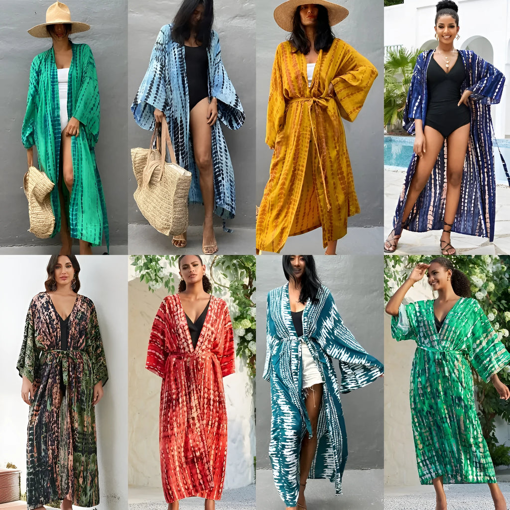 Loose cotton printed blouse for beach cover-up, shown in DN0712 series colour.