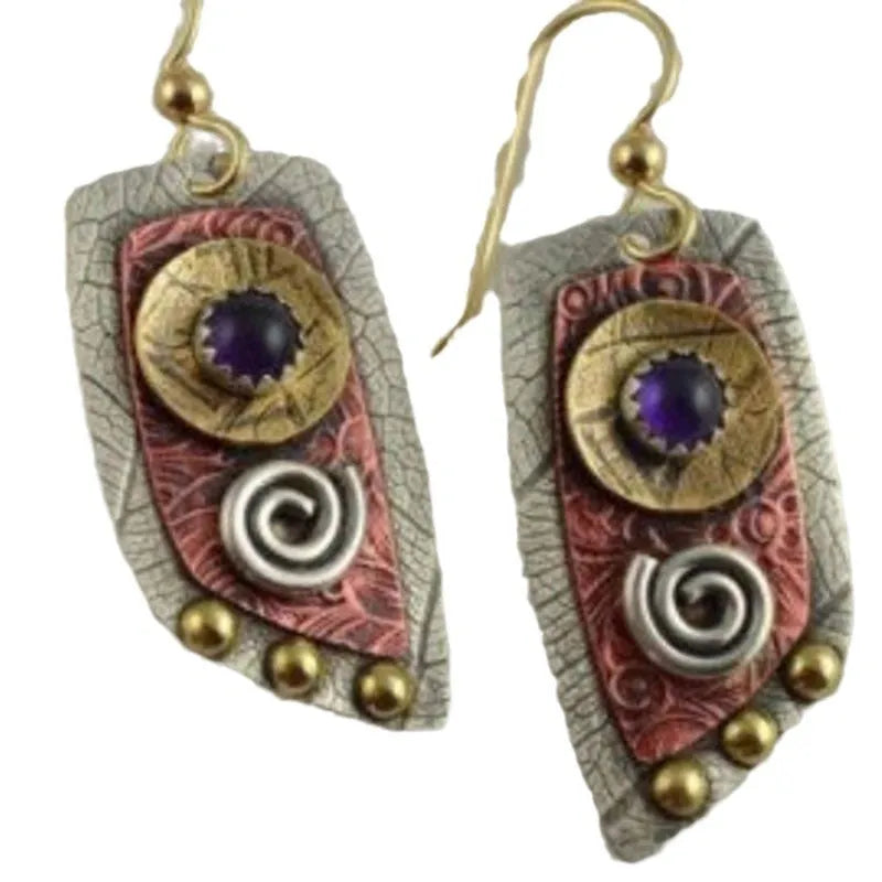 Women's camouflage leopard print metal earrings with geometry shape and gold zinc alloy construction