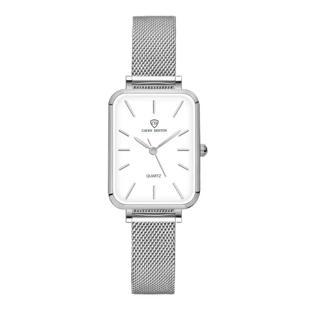 Women's waterproof quartz watch with alloy case and woven steel bracelet in rose gold or silver colour