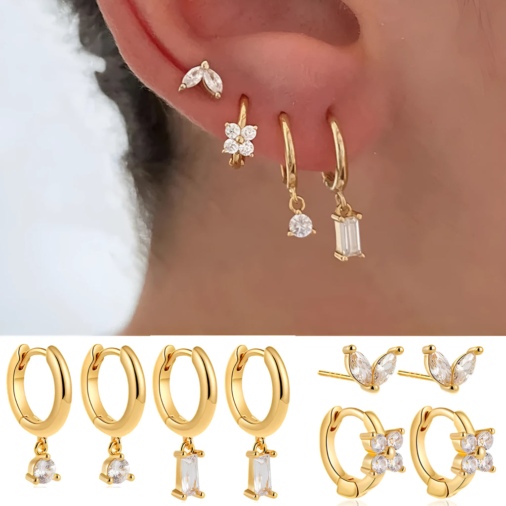 Copper geometric square earrings with electroplated gold or silver finish showing star and quadrilateral design elements
