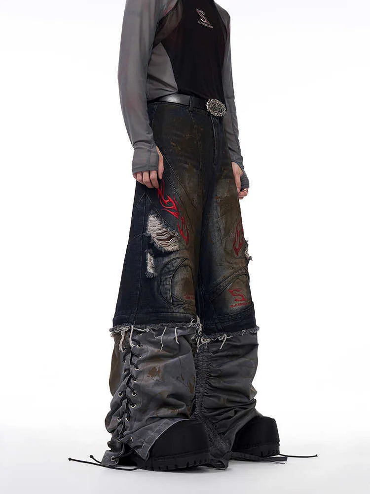 Men's retro jeans with detachable trouser legs in wide-leg loose fit