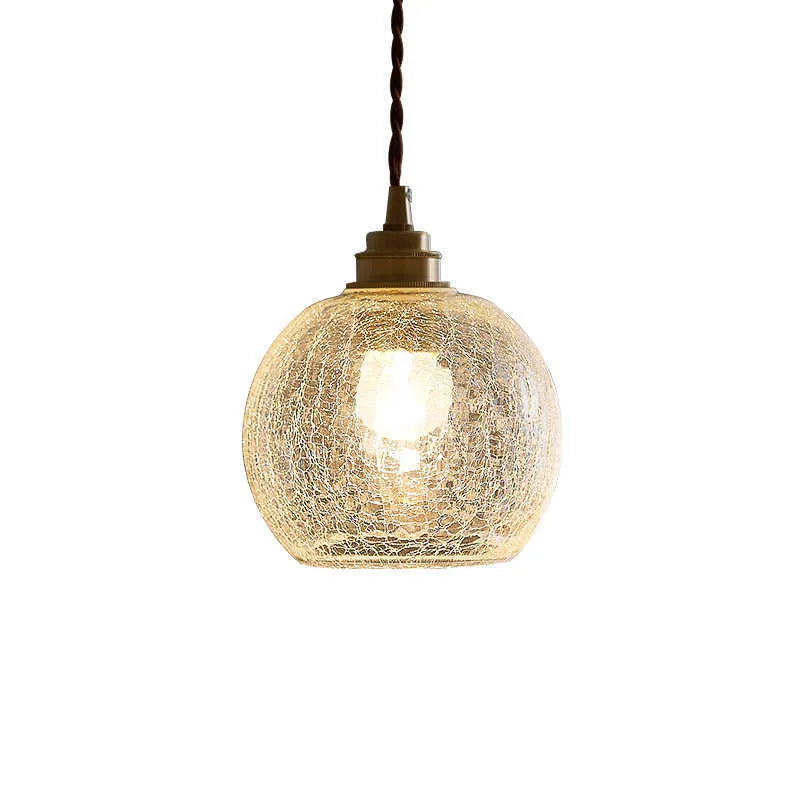 Retro brass and glass ball ceiling chandelier with copper body and spherical shade