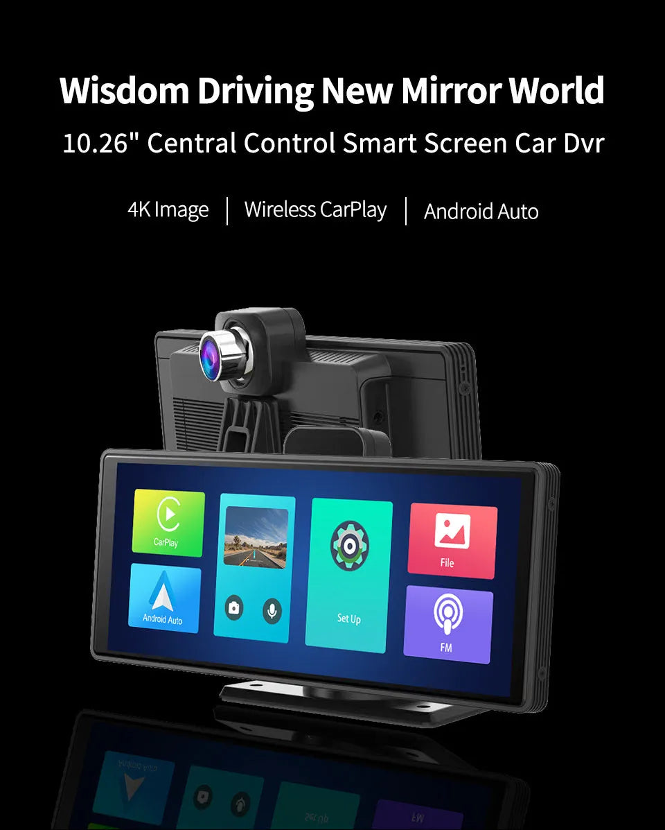 12-inch touch screen car dash cam with front and rear cameras on display