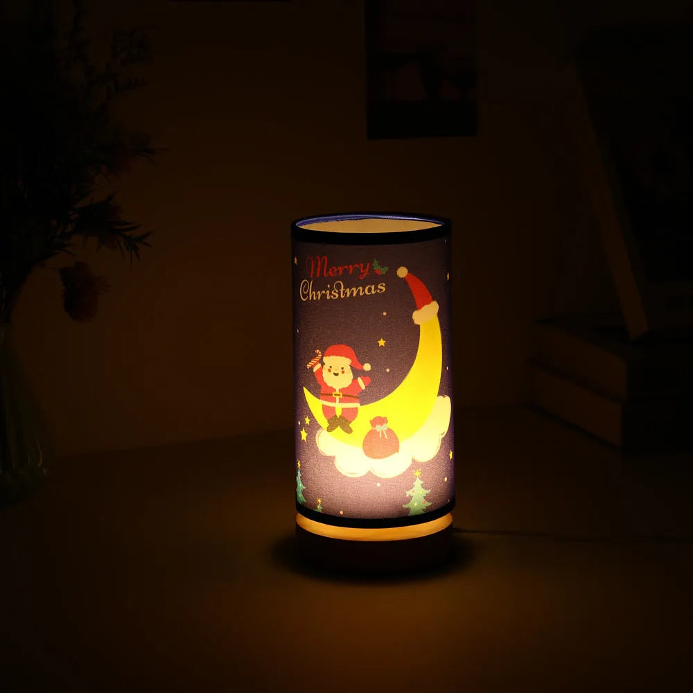 Moon Santa Claus shaped LED night light with bamboo lamp holder and USB plug