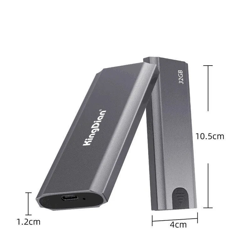 Gray USB3.0 mobile SSD external hard drive for direct phone connection measuring 119mm long