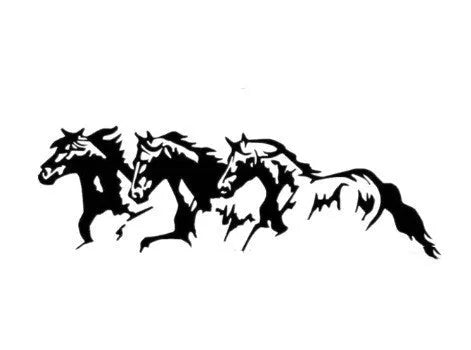 Three Horses car decal sticker shown in black, 25 centimetres wide by 8 centimetres tall.