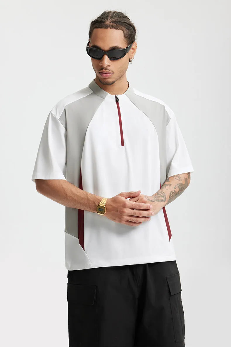 Men's lightweight polyester casual top in black and beige colours showing long sleeve and short sleeve options