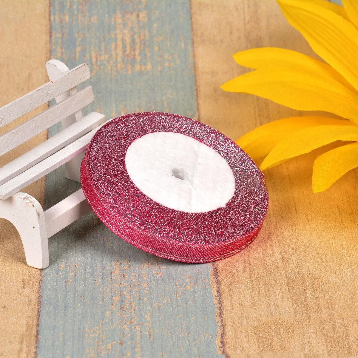 Green onion textured polyester ribbon with metallic wire accents on spool, 3-point size decorative trim for clothing and packaging