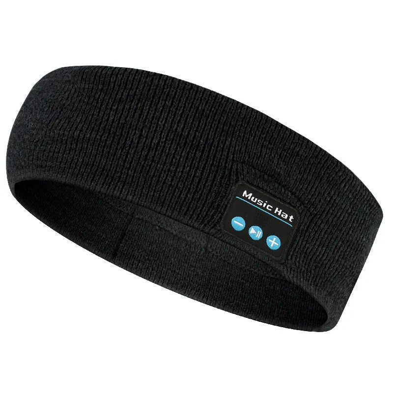 Bluetooth 5.4 sports headband in black with removable washable band and storage bag
