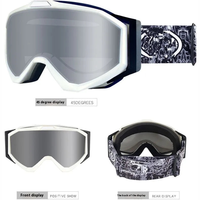 Motorcycle goggles with a double layer anti-fog lens and a black TPU frame shown with a grey lens.