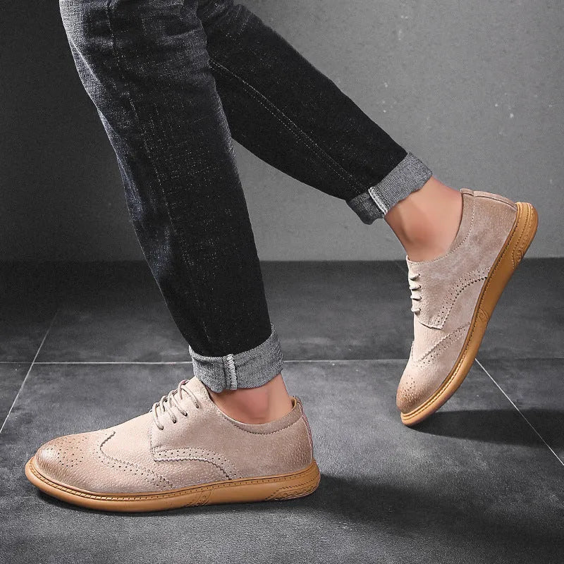 Men's black genuine leather business shoes with lace-up front and decorative stitching