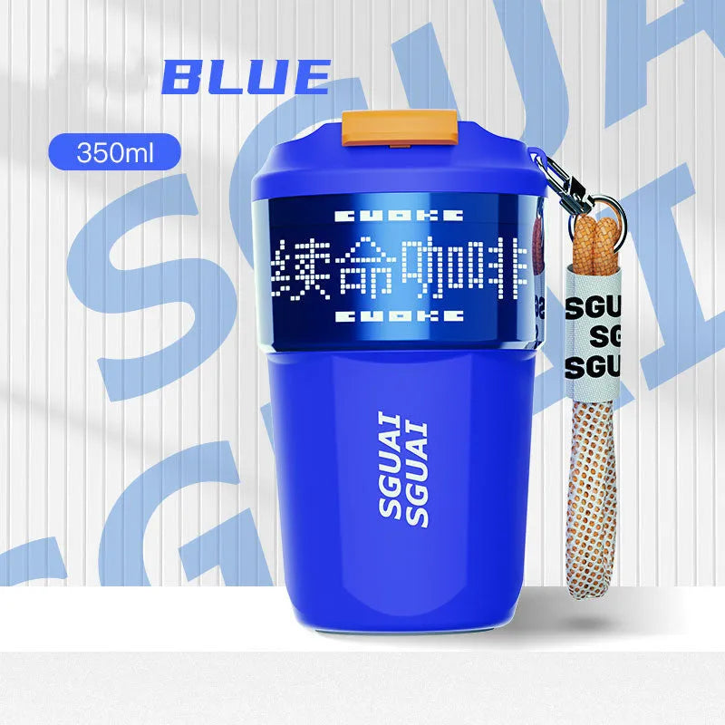 Japanese-style 316 stainless steel portable coffee cup in blue, grey, orange, or white colour.