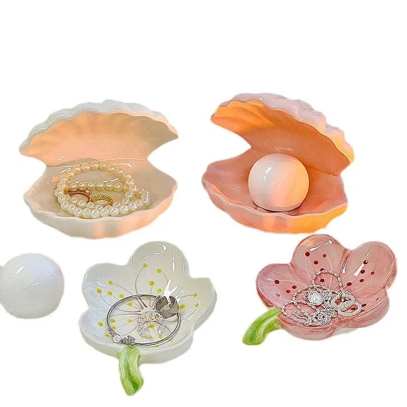 Yellow white porcelain ornament board storage tray with optional small night lamp in modern simplicity style