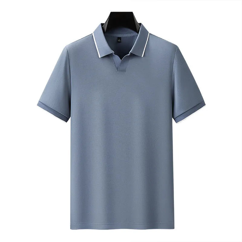 Men's short sleeve polo shirt in mercerised cotton blend with lapel collar