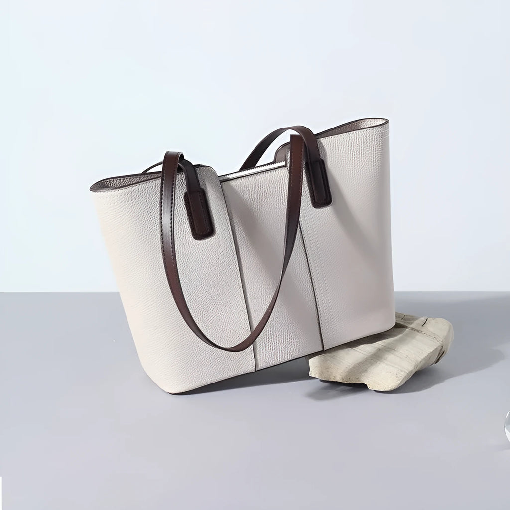 Genuine leather women's shoulder bag in box-type suitcase shape with sandwich pocket design