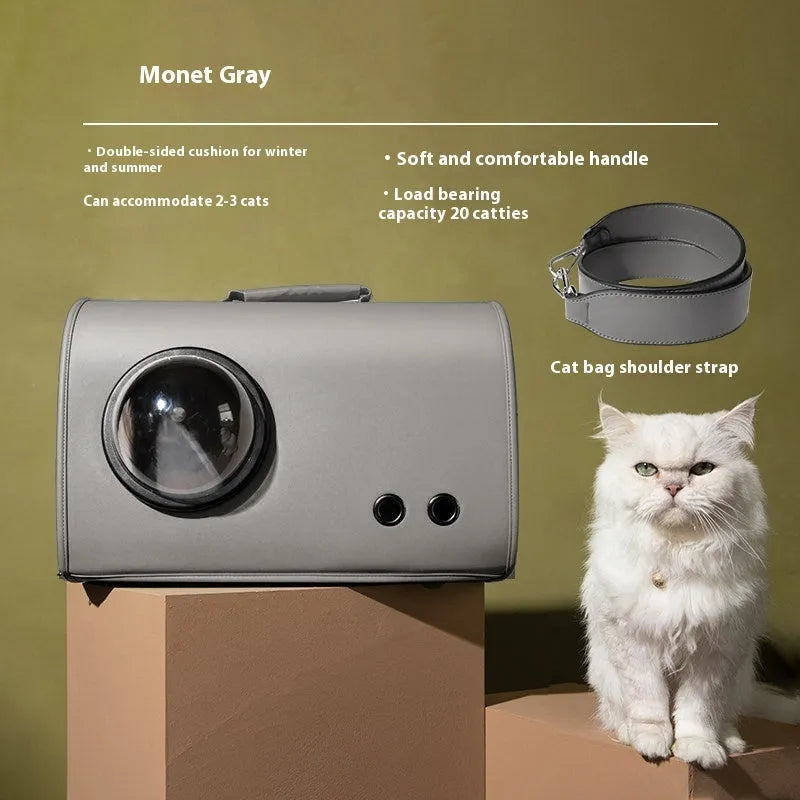 Portable synthetic pet carrier bag for cats and small dogs with shoulder strap