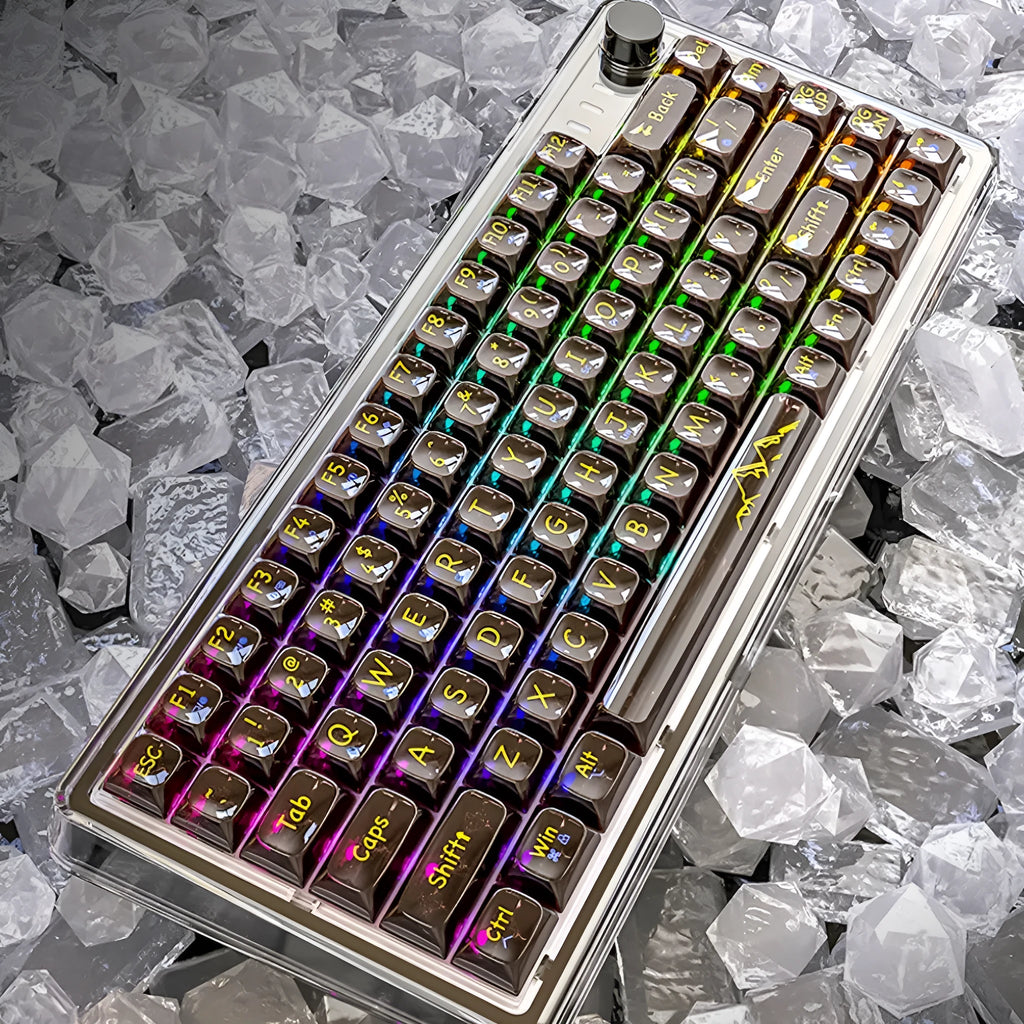 Attack Shark K75 wireless mechanical keyboard with transparent PC case in black or white, 75% compact layout with RGB lighting