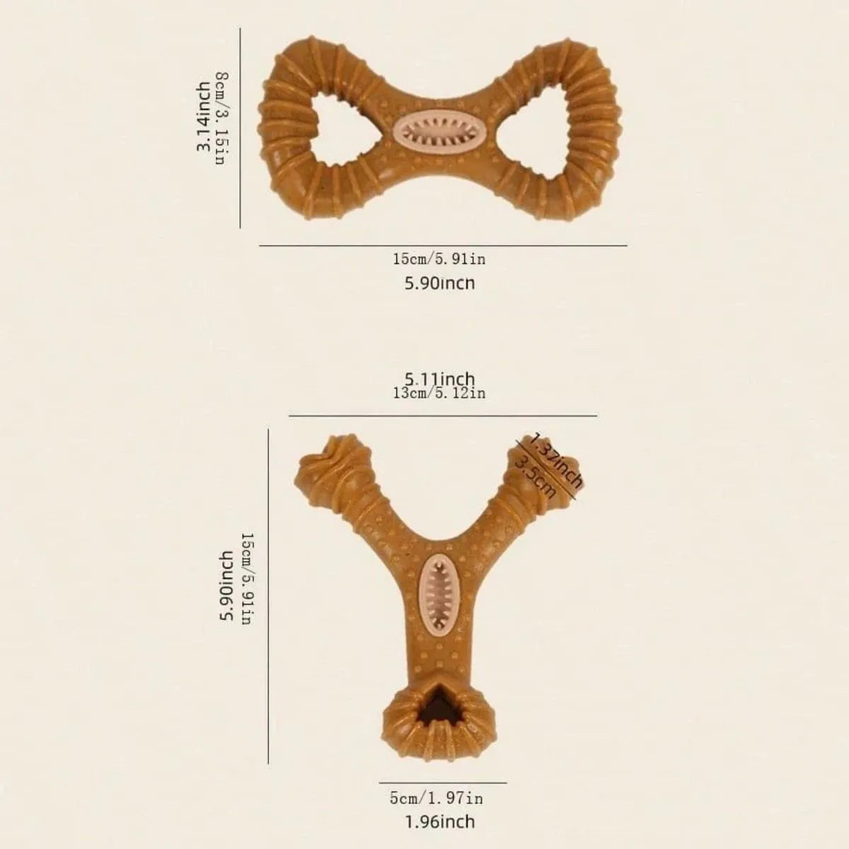 Durable rubber dog chew bone toy for teeth cleaning and play, shown in 8 shape and Y shape options.