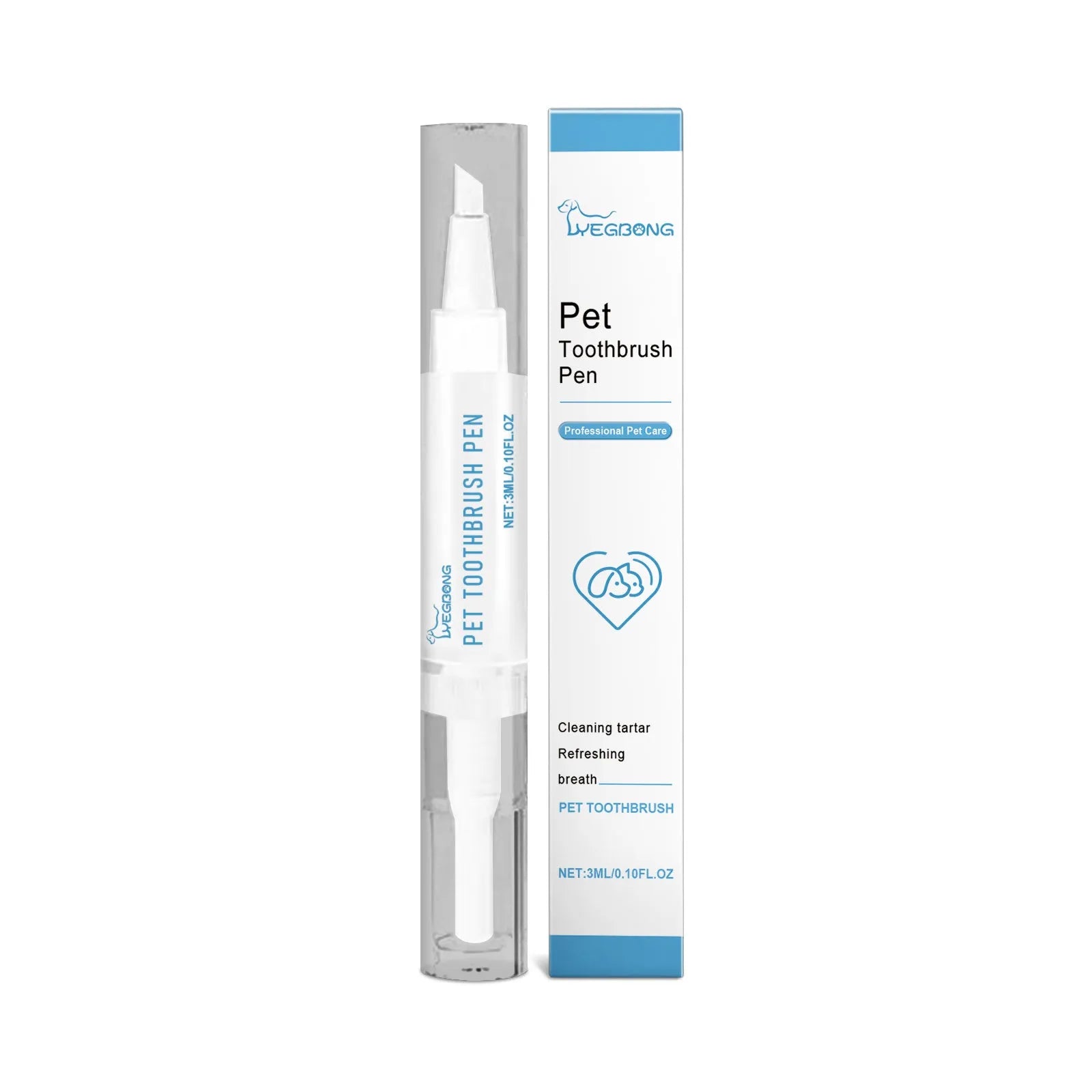 Pet dental care brush for dogs and cats with 3ml product, measuring 1.1x12.5cm