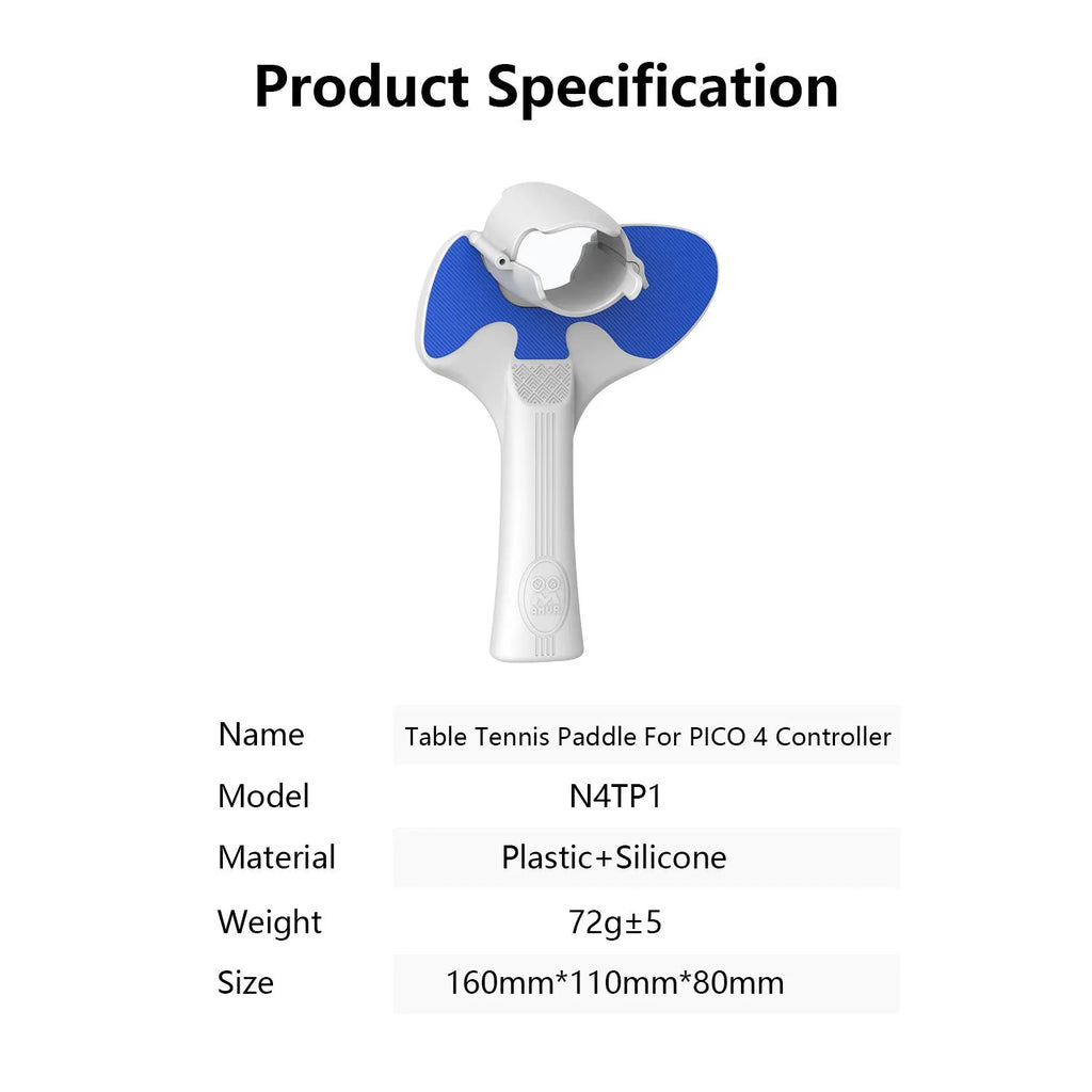 Red and blue PICO 4 VR controller table tennis hand grip accessory showing plastic silicone construction
