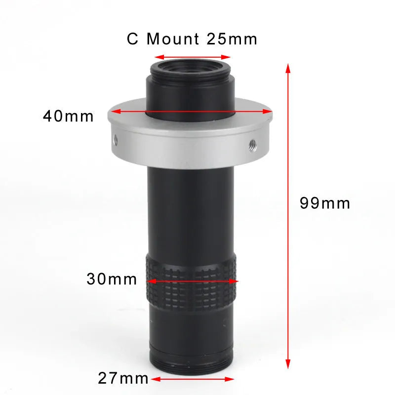 Black industrial monocular camera lens with 130x magnification and 30mm diameter