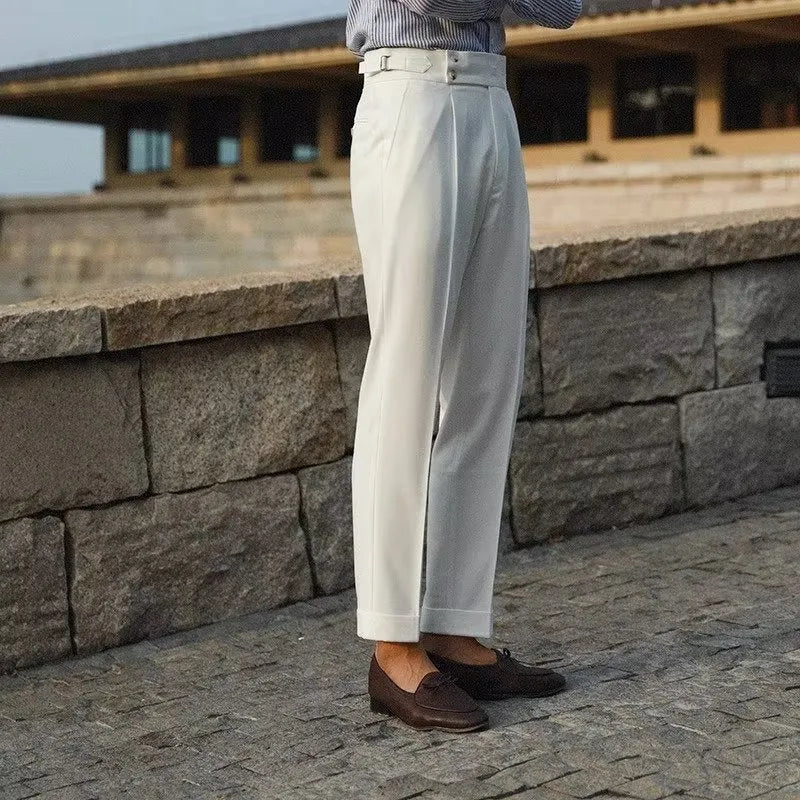 Men's slim fit suit trousers in polyester blend fabric for business formal wear