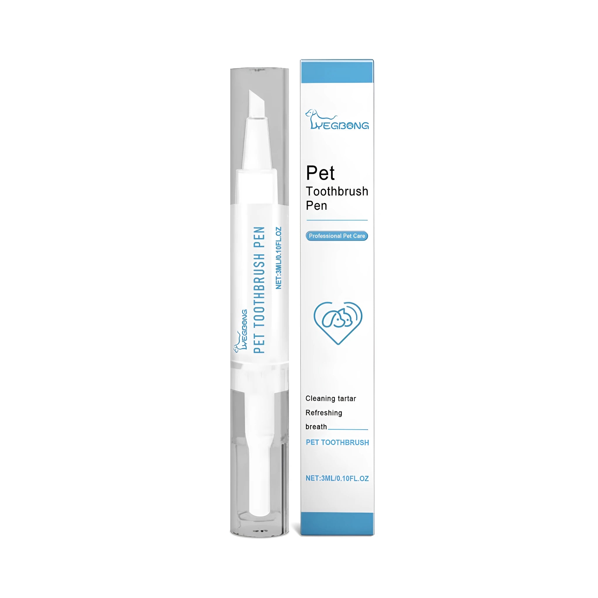 Pet dental care brush for dogs and cats with 3ml product, measuring 1.1x12.5cm