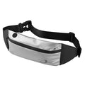 Men's black sports waist bag made from water-resistant Derm Oxford polyester, showing 45cm wide compact design