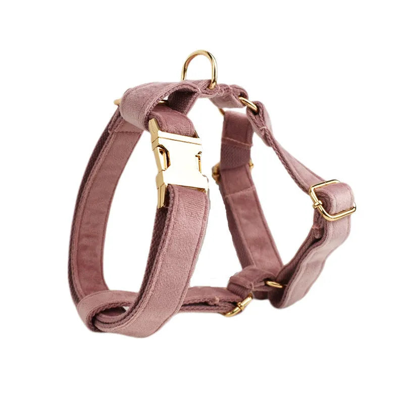 Light purple pink velvet dog collar pet accessories set with multiple style options
