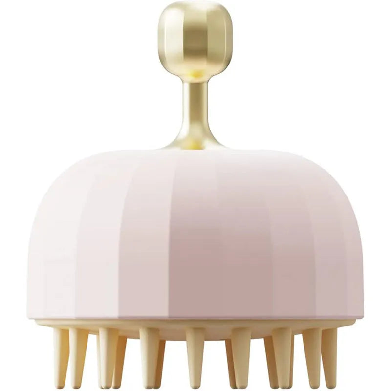 Green silicone double-sided pet bath massage brush with soft bristles on a bathroom counter.