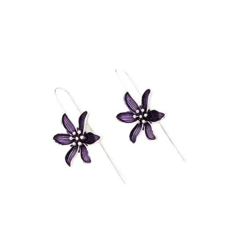 Purple flower-shaped alloy earrings with retro elegant design and electroplated finish