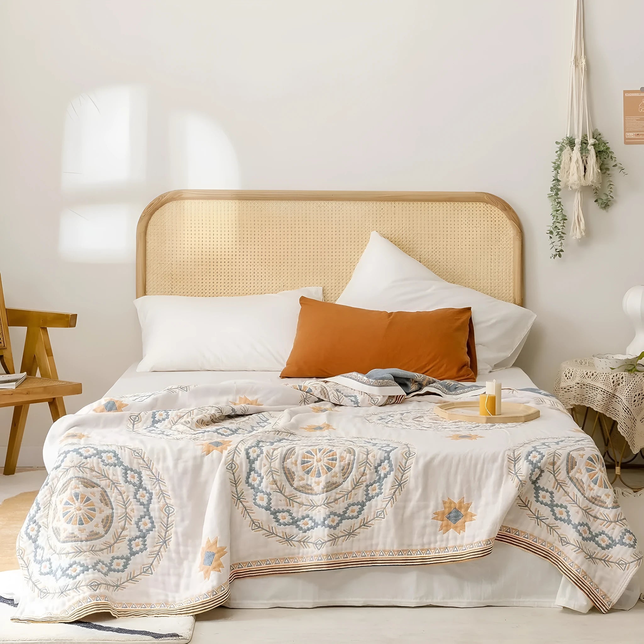 Cotton geometric pattern towel blanket in modern simplicity style shown in two available sizes