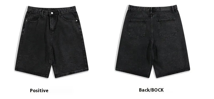 Men's straight-leg denim shorts in light blue, shown with a mid-rise waist and zip-fly closure