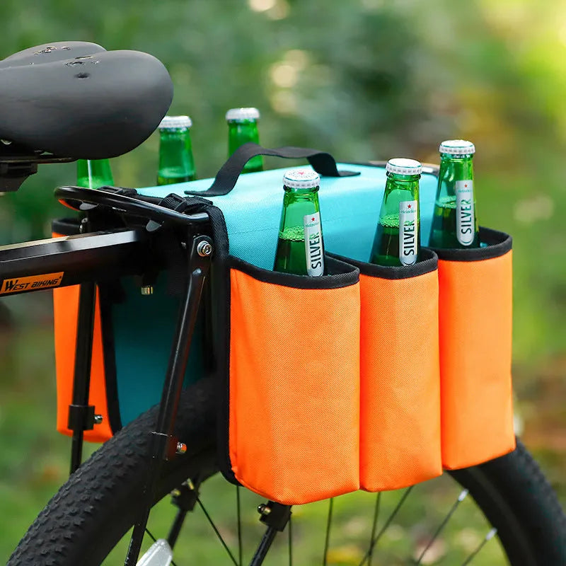 Bicycle handlebar-mounted drink holder bag in black with water bottle inserted
