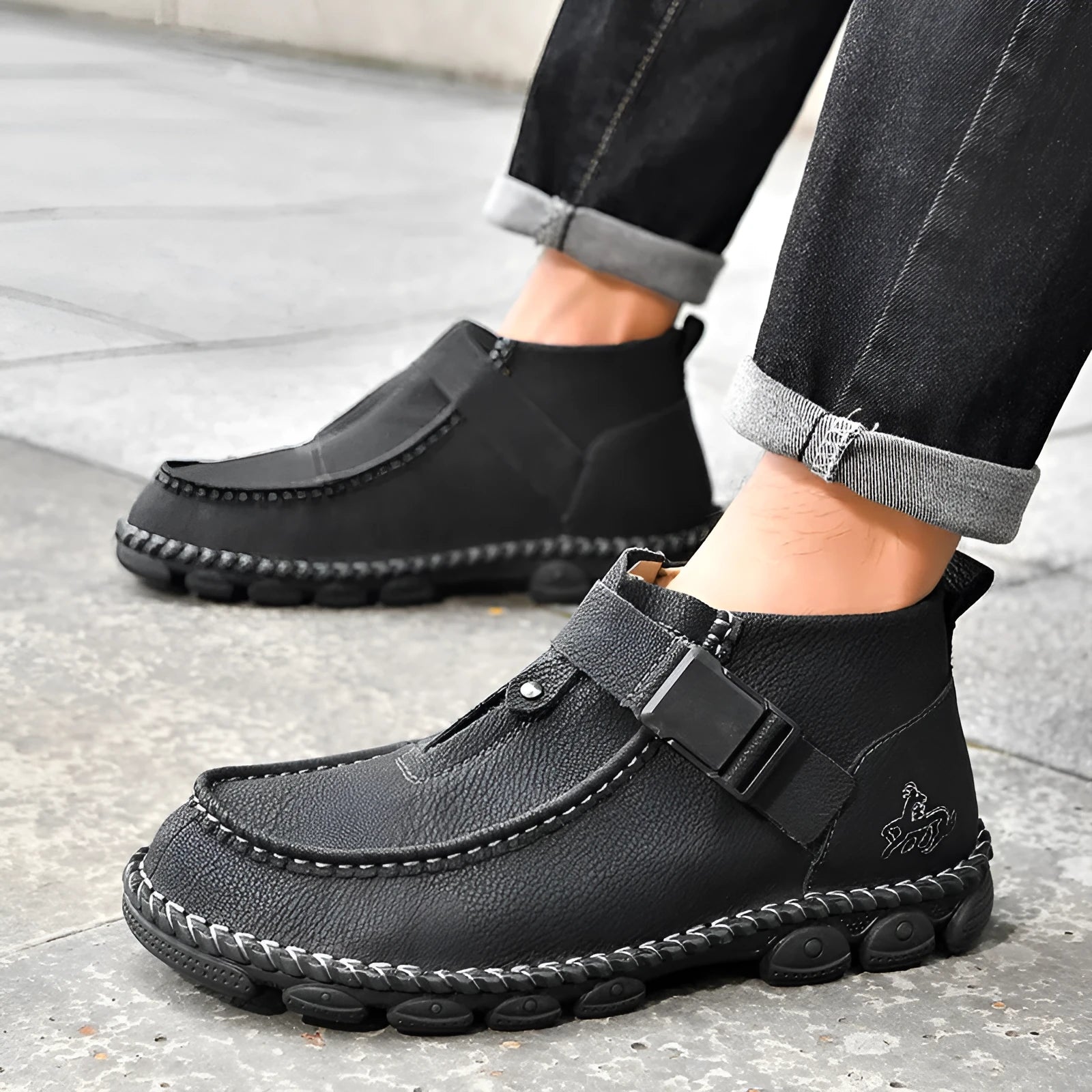 Handmade stitching slip-on lazy shoes in black, brown, and green colours with flat heel