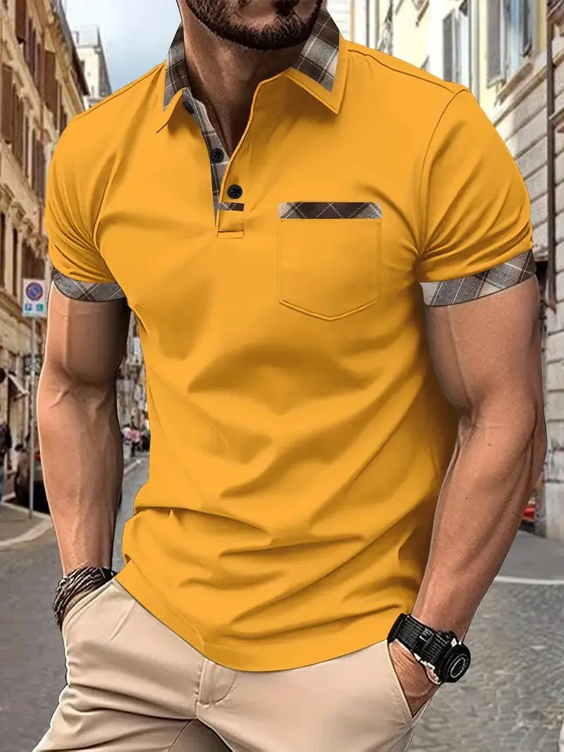 Men's plaid colourblock t-shirt in loose fit with short sleeves and decorative zipper details