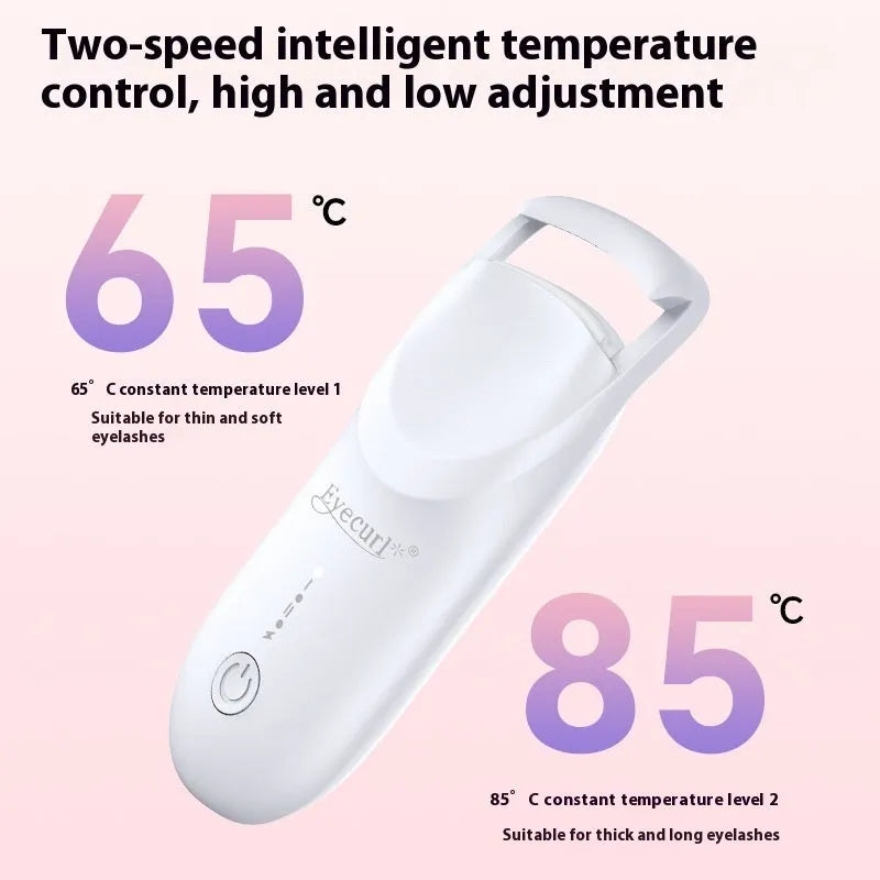 Electric heated eyelash curler with USB cable in cream white, maca pink, or vanilla apricot colours