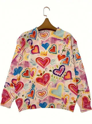 Loose fit digital printed top with lapel collar in polyester fabric