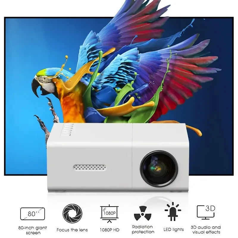 M100 portable mini home projector in black or white colour with remote control and cables