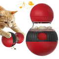 Rotating cat toy with super ball design showing food dropping mechanism and plastic construction