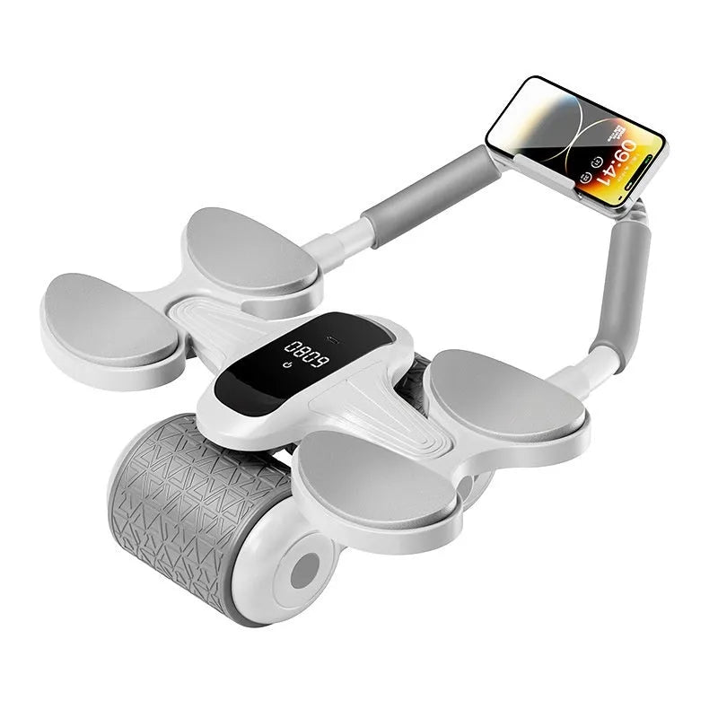 White belly roller fitness equipment with LED timing screen for abdominal exercises